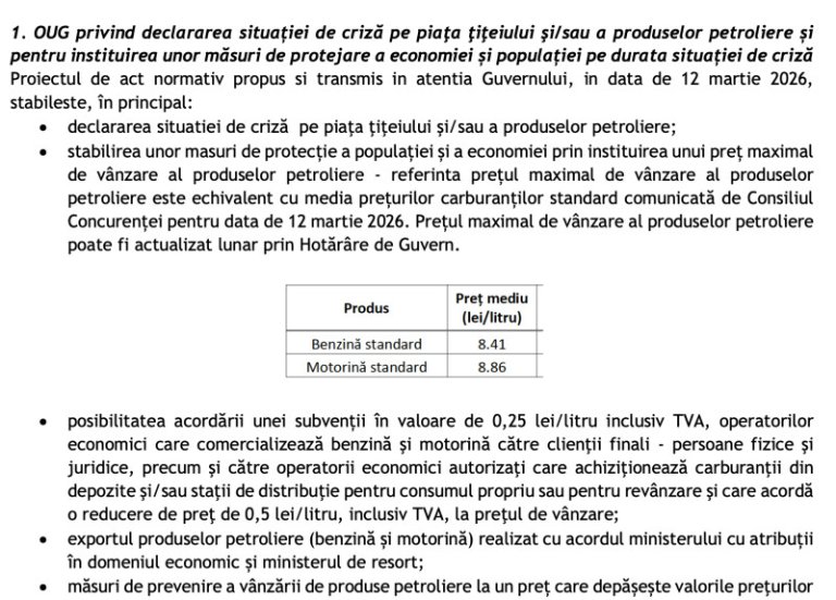 Ministerul Energiei sugerează instituirea stării de urgență în sectorul țițeiului, cu limitări și taxe reduse...