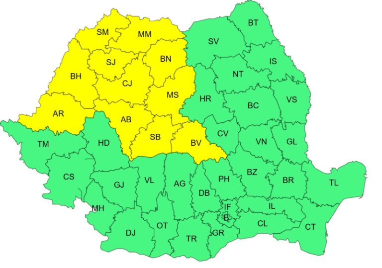 Cod galben de temperaturi ridicate în 15 județe sâmbătă; valul de căldură se va intensifica începând de duminică.