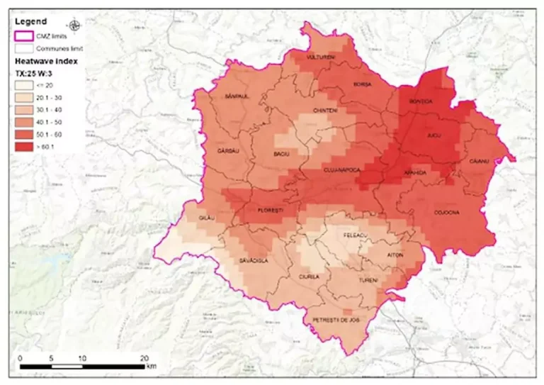 Harta climatică detaliată pe nivel de cartier pentru un oraș românesc. Precizie de 2 metri în ceea ce privește inundațiile.